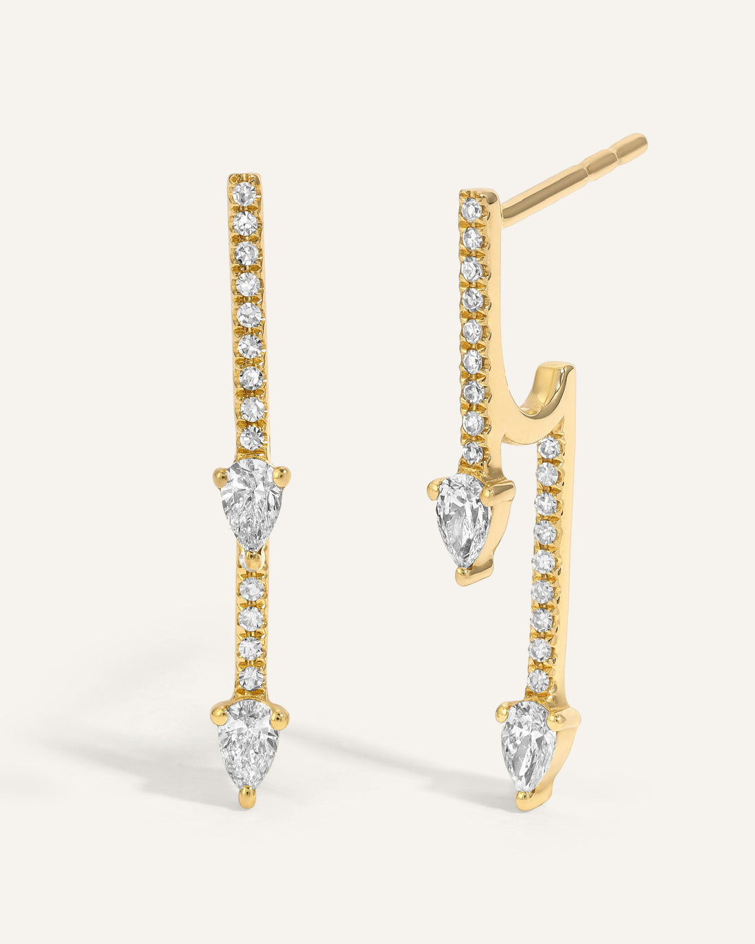 0.50 TCW Round & Pear Cut Moissanite Over and Under Bar Earrings in Gold 1