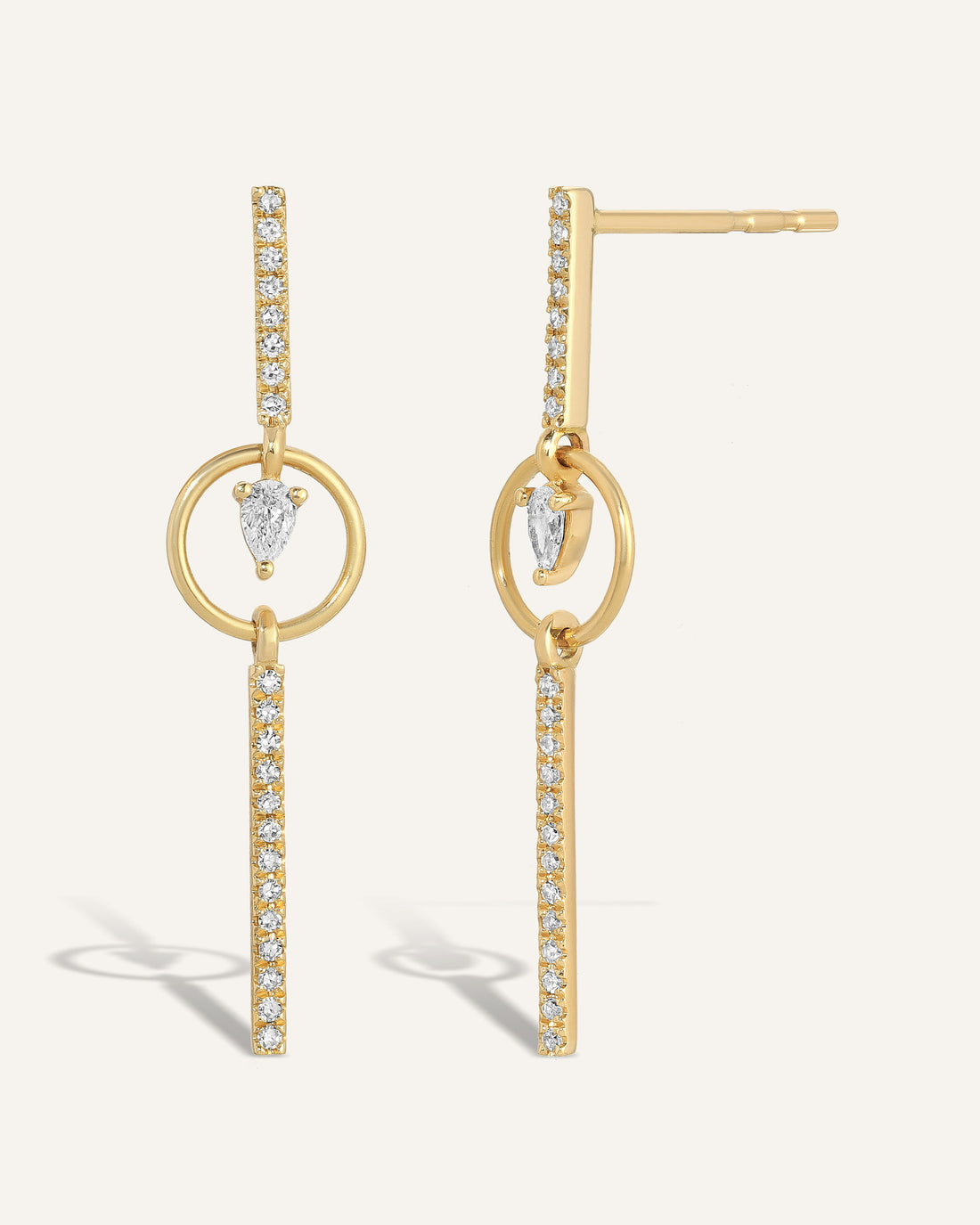 0.50 TCW Round & Pear Cut Moissanite Unique Bar Earrings in Gold 1