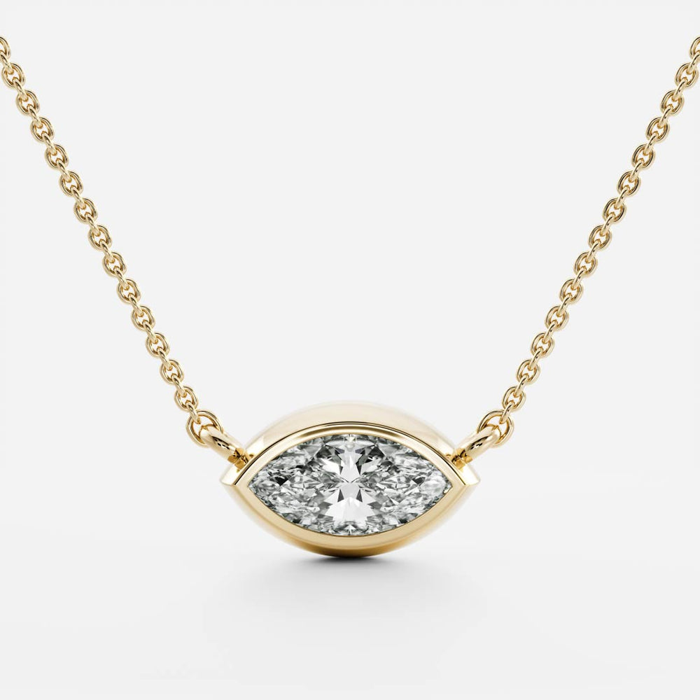 0.50 CT East West Marquise Moissanite Diamond Bezel Pendant Necklace in Solid Gold 1