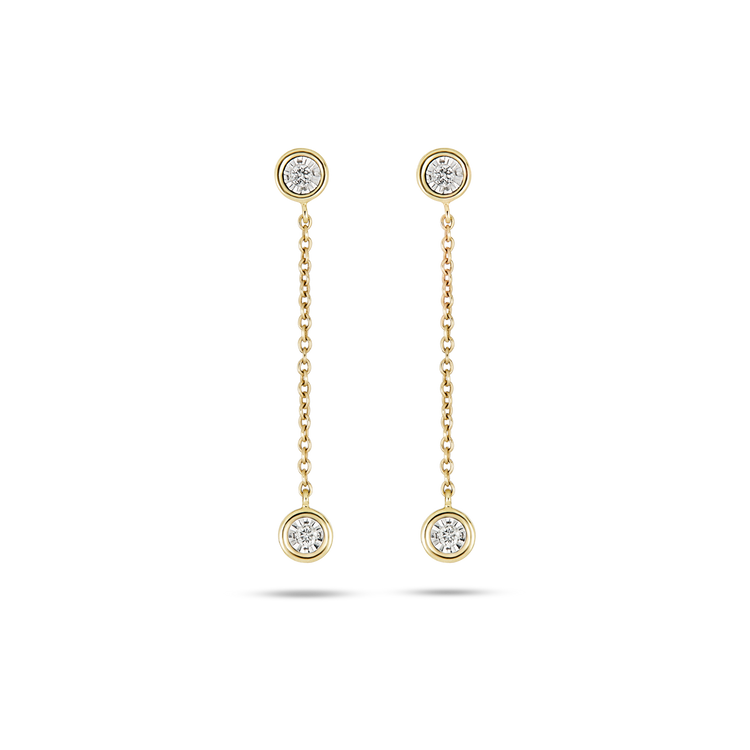 0.20 TCW Round Cut Moissanite Bezel Chain Earrings in Gold 2