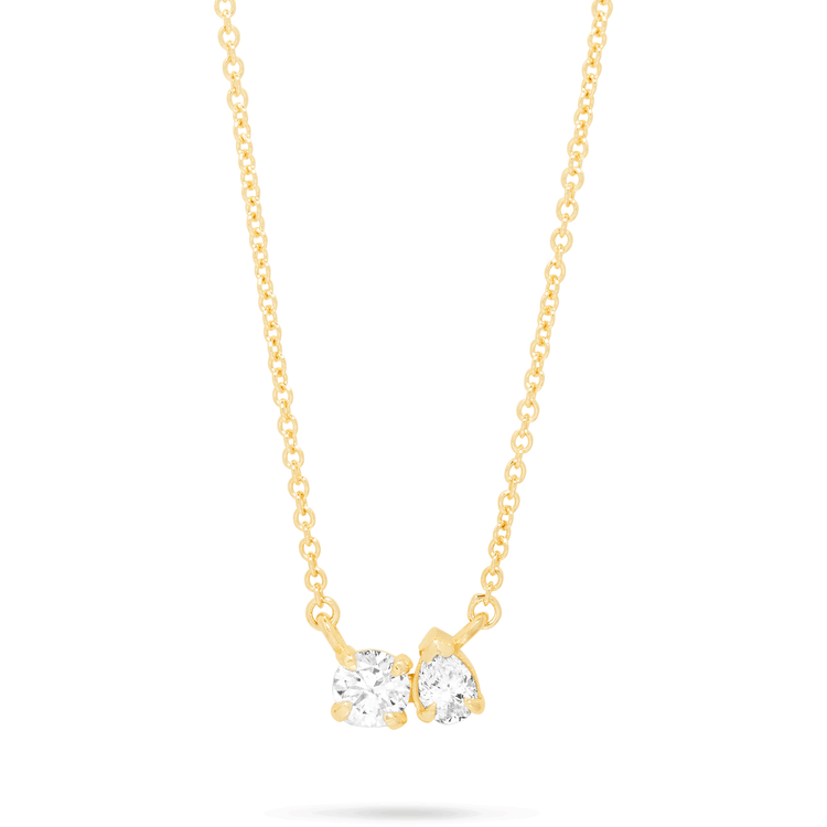 0.80 CT Round & Pear Moissanite Diamond Two Stone Pendant Necklace in Solid Gold 1