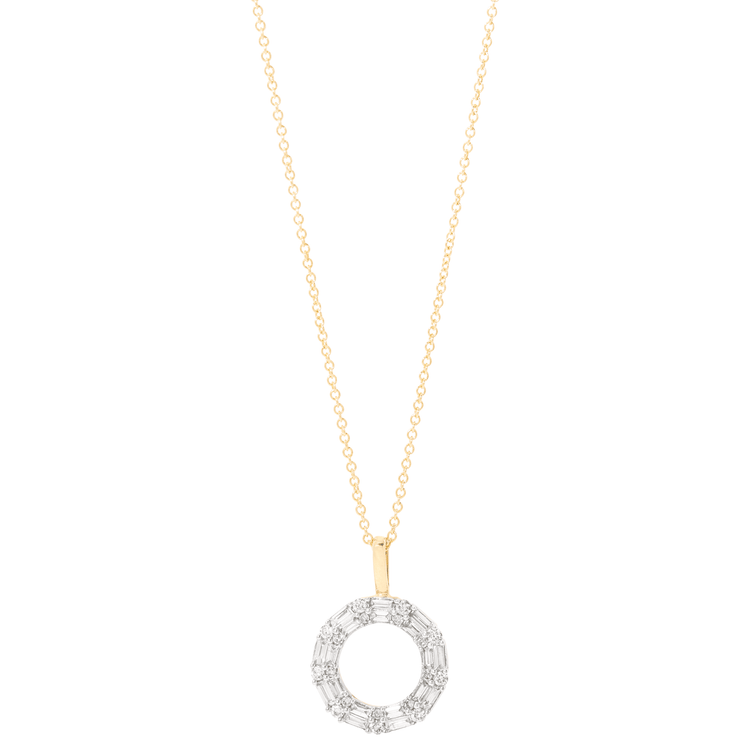 1.0 CT Round & Baguette Moissanite Diamond Circle Pendant Necklace in Solid Gold 1