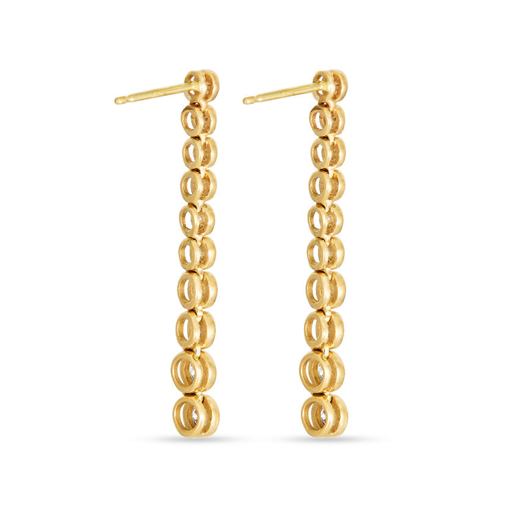 1.0 TCW Round Cut Moissanite Bezel Dangle Earrings in Gold 1