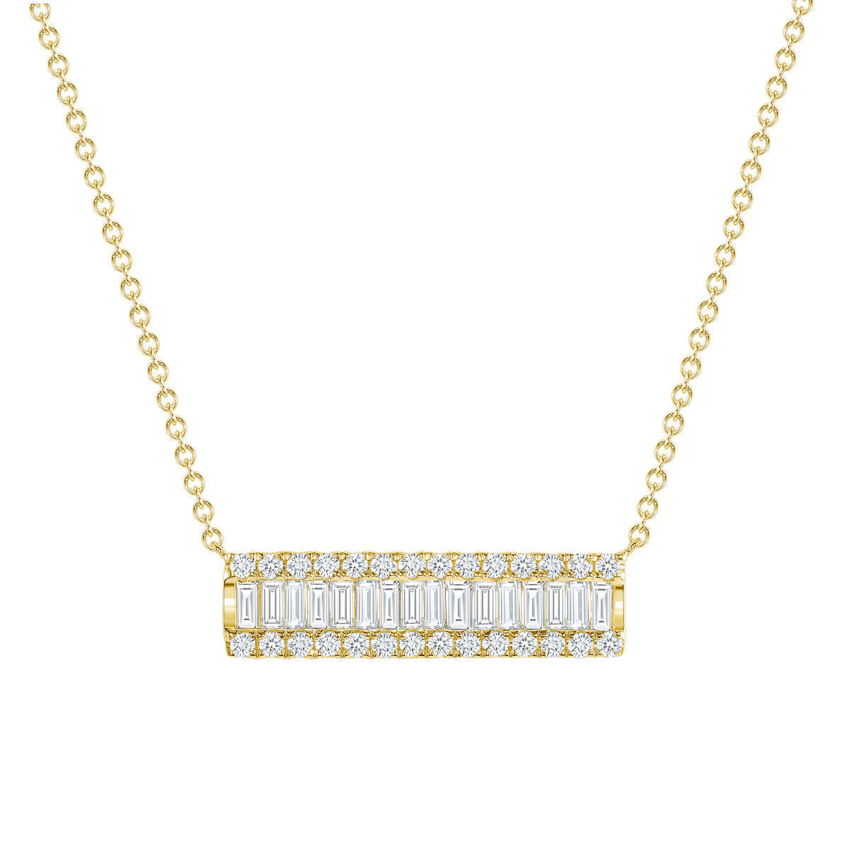 1.0 CT Round & Baguette Moissanite Diamond Bar Pendant Necklace in Solid Gold 2