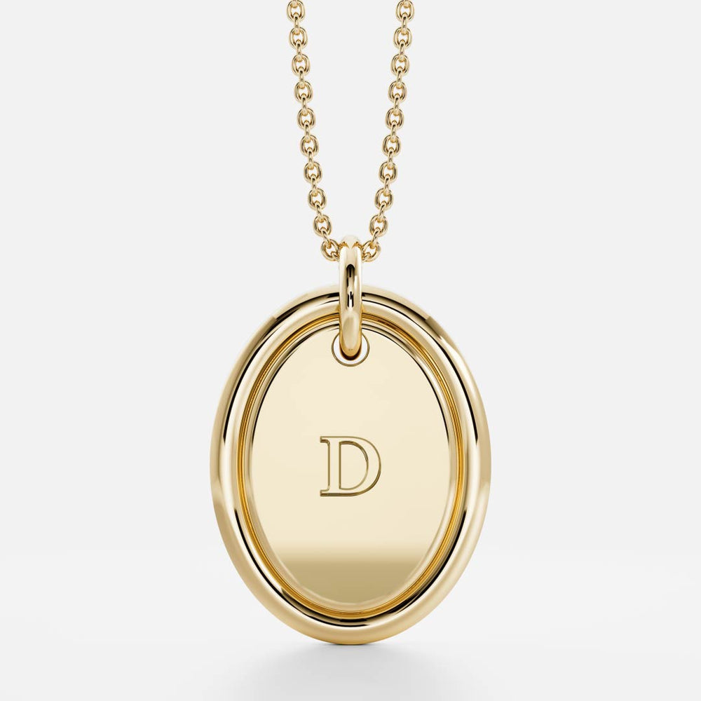 Oval Shape Letter Pendant Necklace in Solid Gold 2