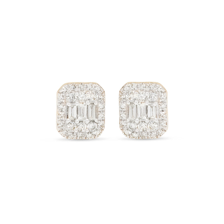 2.0 TCW Round & Baguette Cut Moissanite Cluster Stud Earrings in Gold 2
