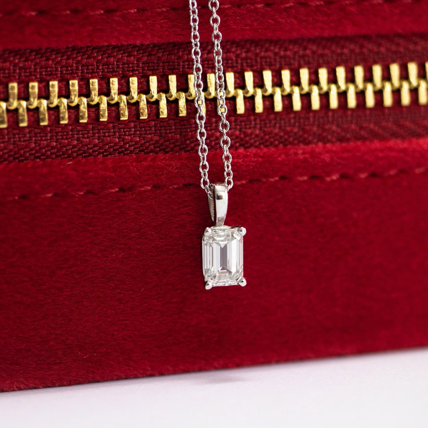 1.0 CT Emerald Cut Moissanite Diamond Solitaire Pendant Necklace in Solid Gold 2