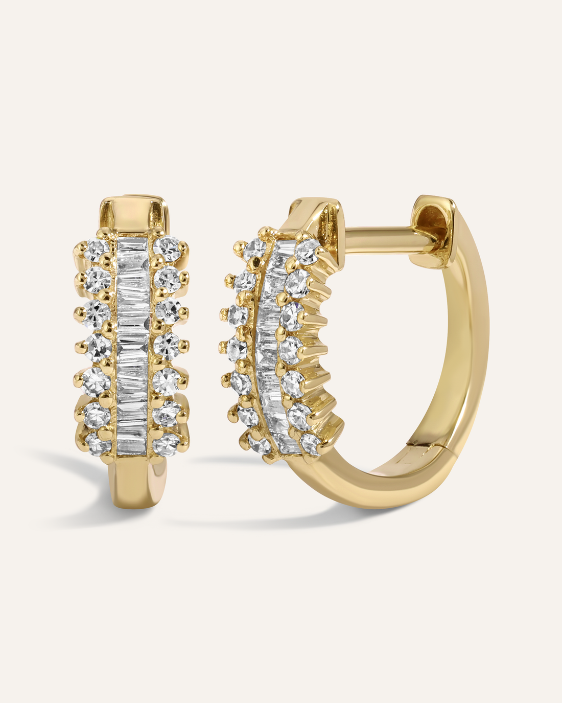 0.50 TCW Round & Baguette Cut Moissanite Hoops Earrings in Gold 1