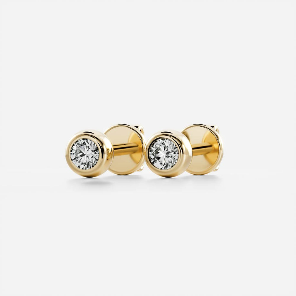 1.0 TCW Round Cut Moissanite Bezel Stud Earrings in Gold 1
