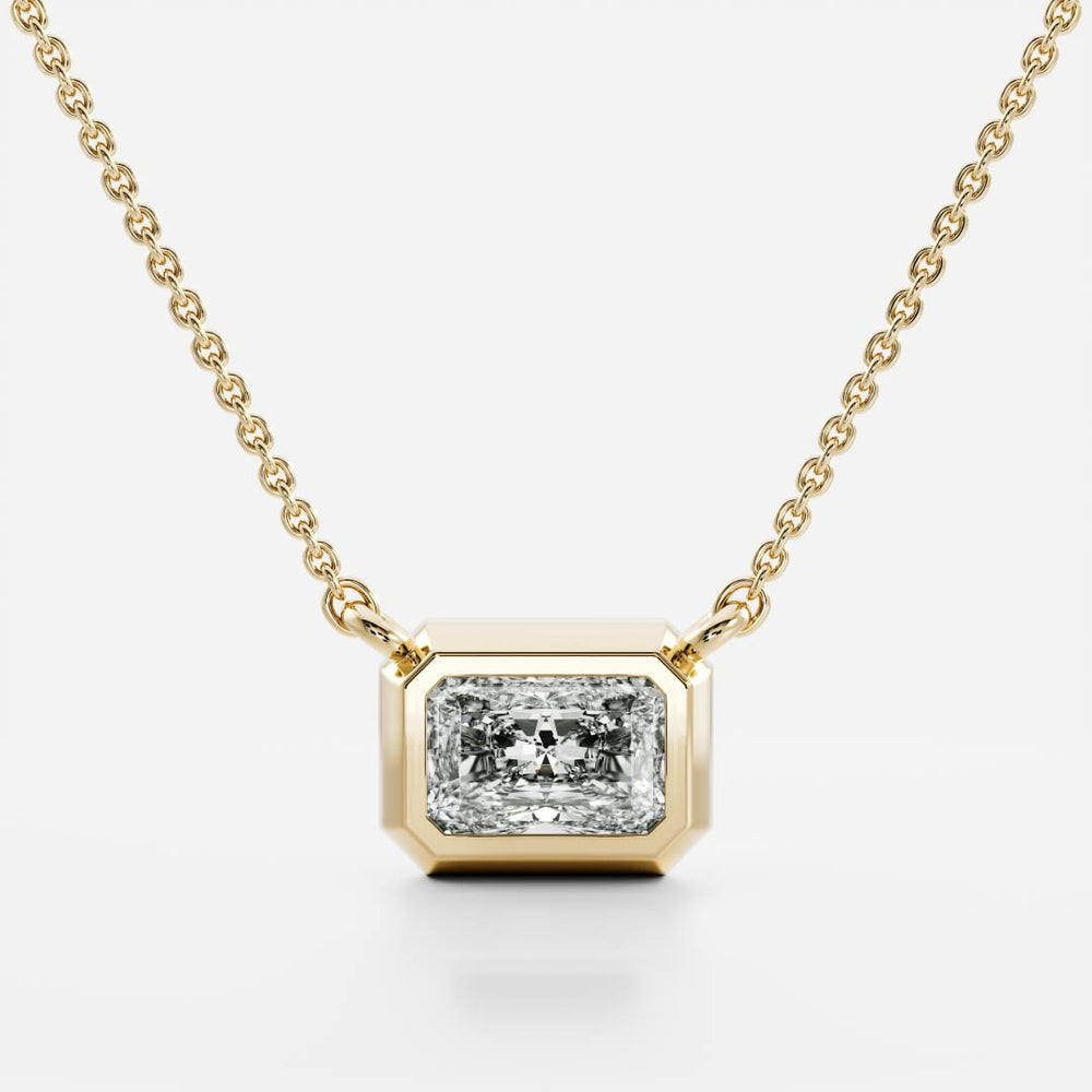 0.50 CT East West Radiant Moissanite Diamond Bezel Pendant Necklace in Solid Gold 1
