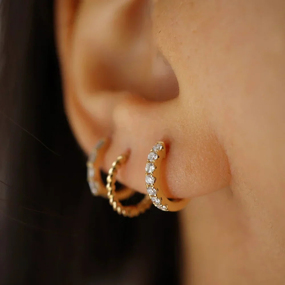 Stunning 0.40 TCW Round Cut Moissanite Huggies Earrings in Gold 2