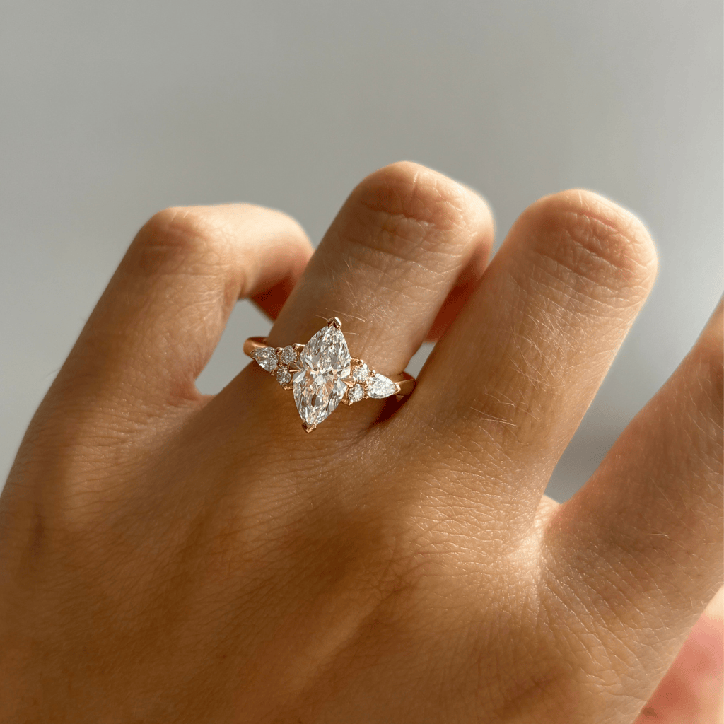 Marquise Shaped Three Stone Lab Grown Diamond Engagement Ring