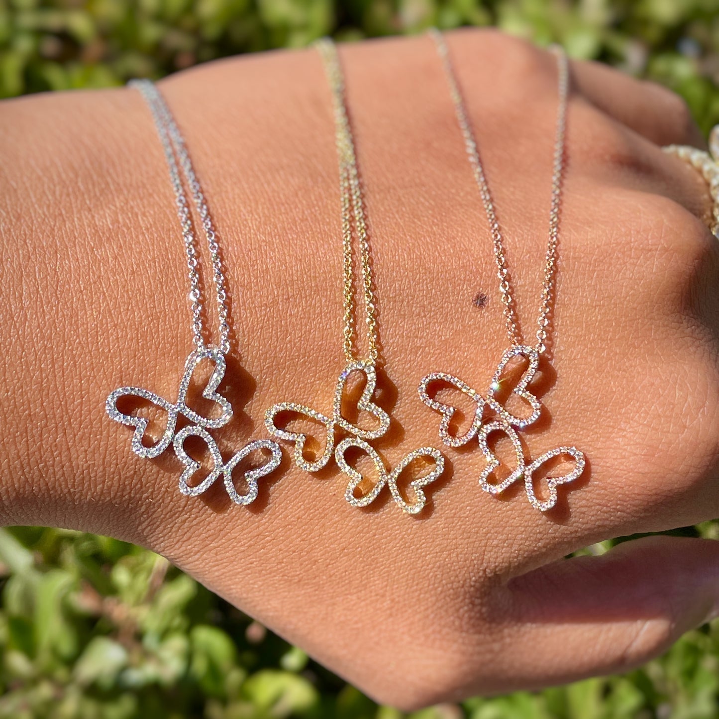 0.50 CT Round Moissanite Diamond Double Butterfly Pendant Necklace in Solid Gold 2