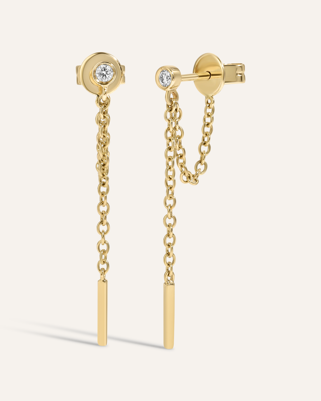 0.10 TCW Round Cut Moissanite Thread Chain Earrings in Gold 1