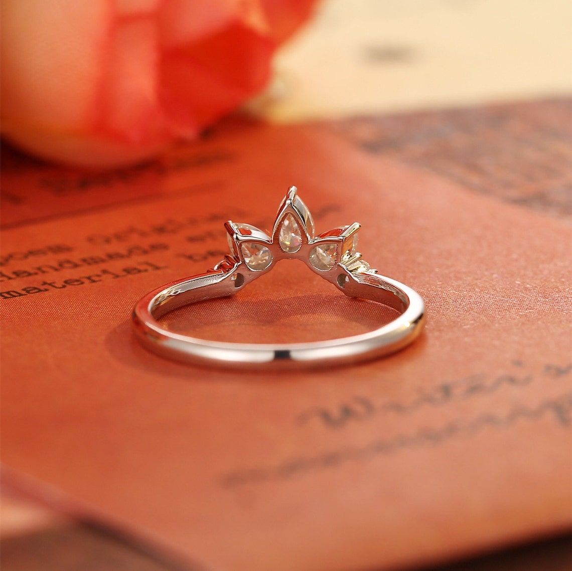 0.2 TCW Pear & Round Cut Moissanite Bridal Wedding Band With Curved Shank 2