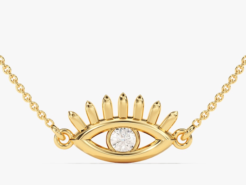 0.05 CT Round Moissanite Diamond Evil Eye Pendant Necklace in Solid Gold 1