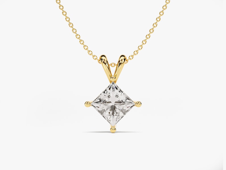 1.0 CT Princess Moissanite Diamond Solitaire Pendant Necklace in Solid Gold 1