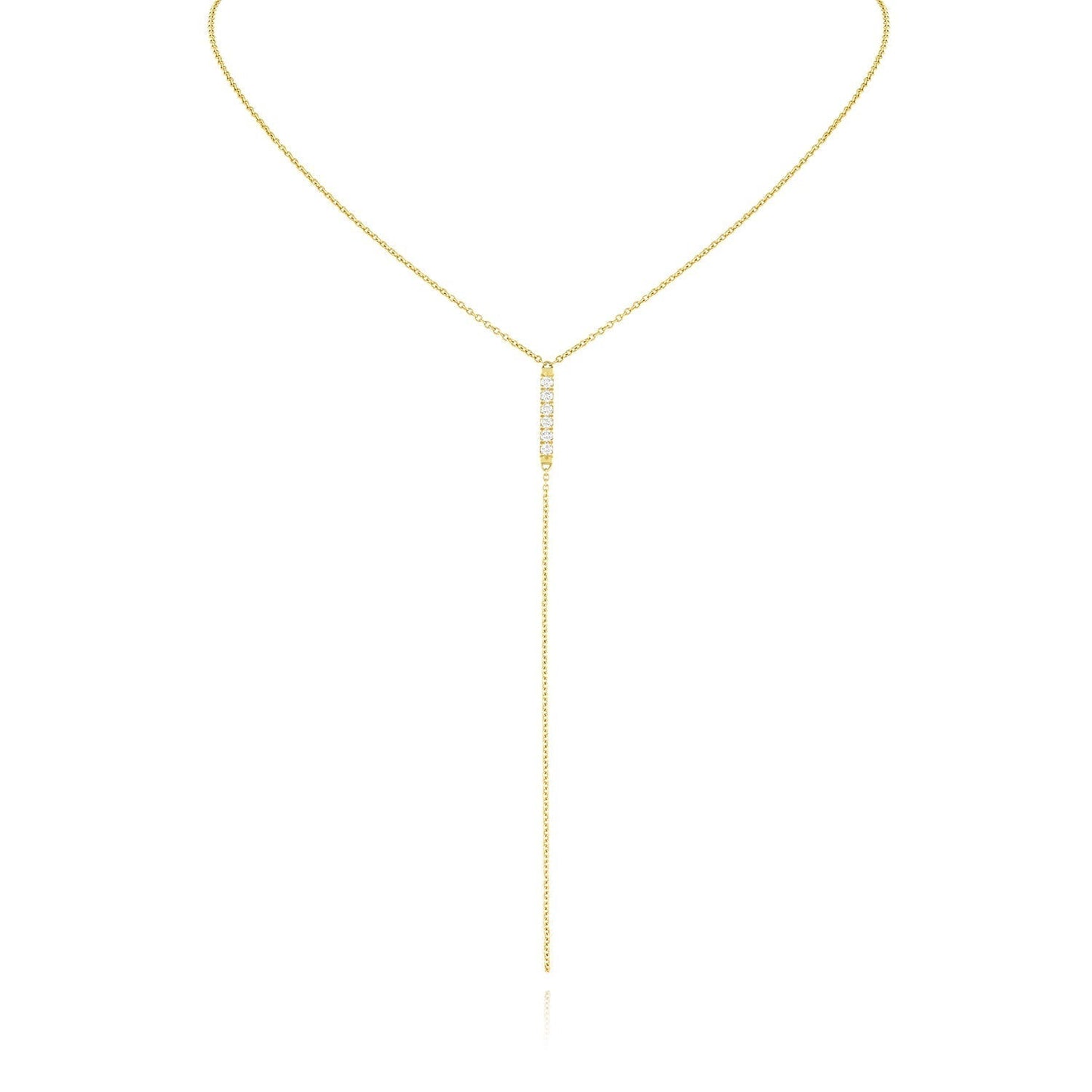 0.20 TWC Round Moissanite Diamond Bar Lariat  Necklace in Solid Gold 1