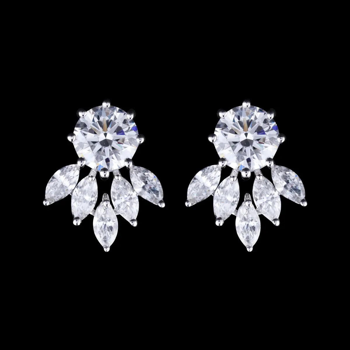 1.0 TCW Round & Marquise Cut Moissanite Drop Stud Earrings in Gold 1