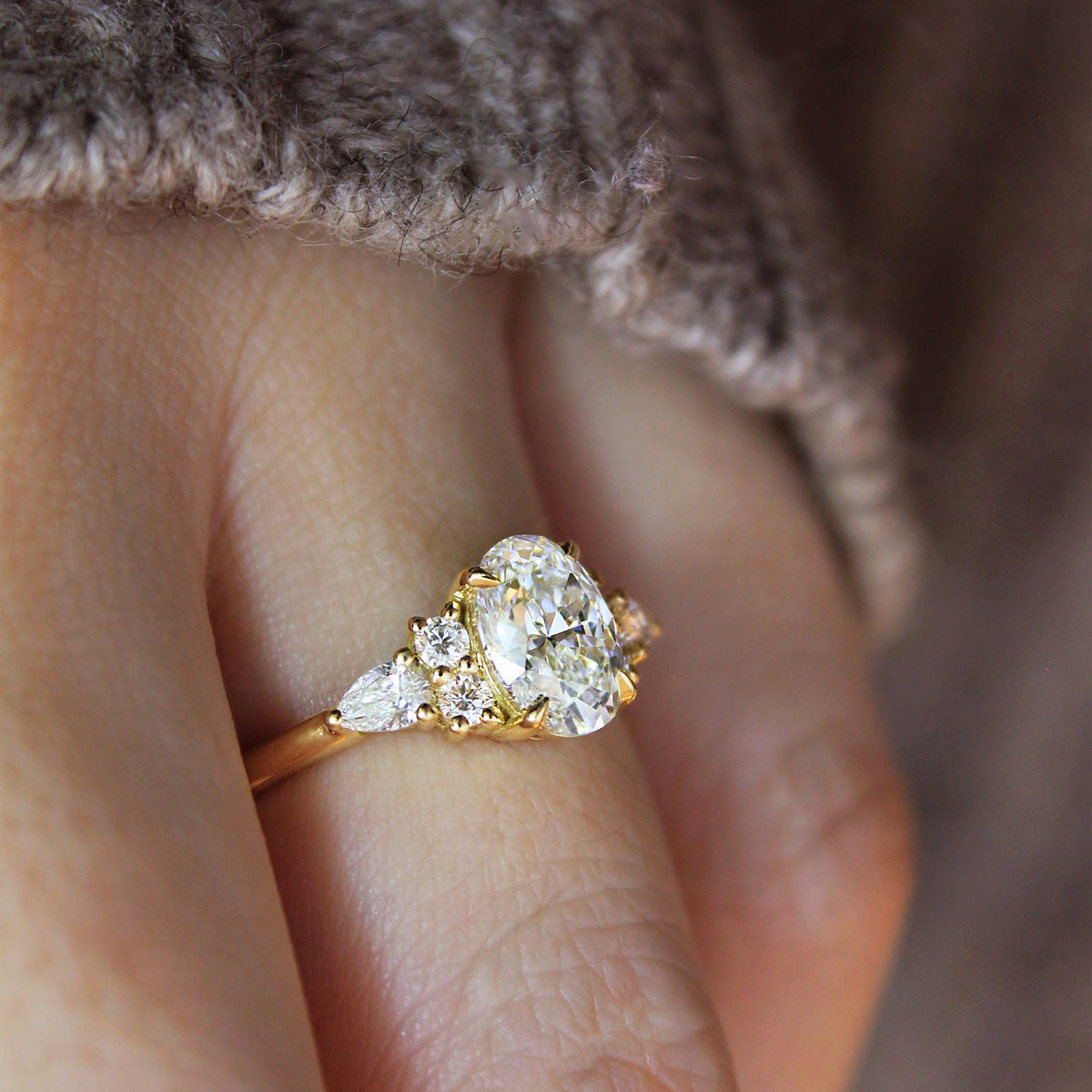 Marquise Shaped Three Stone Lab Grown Diamond Engagement Ring