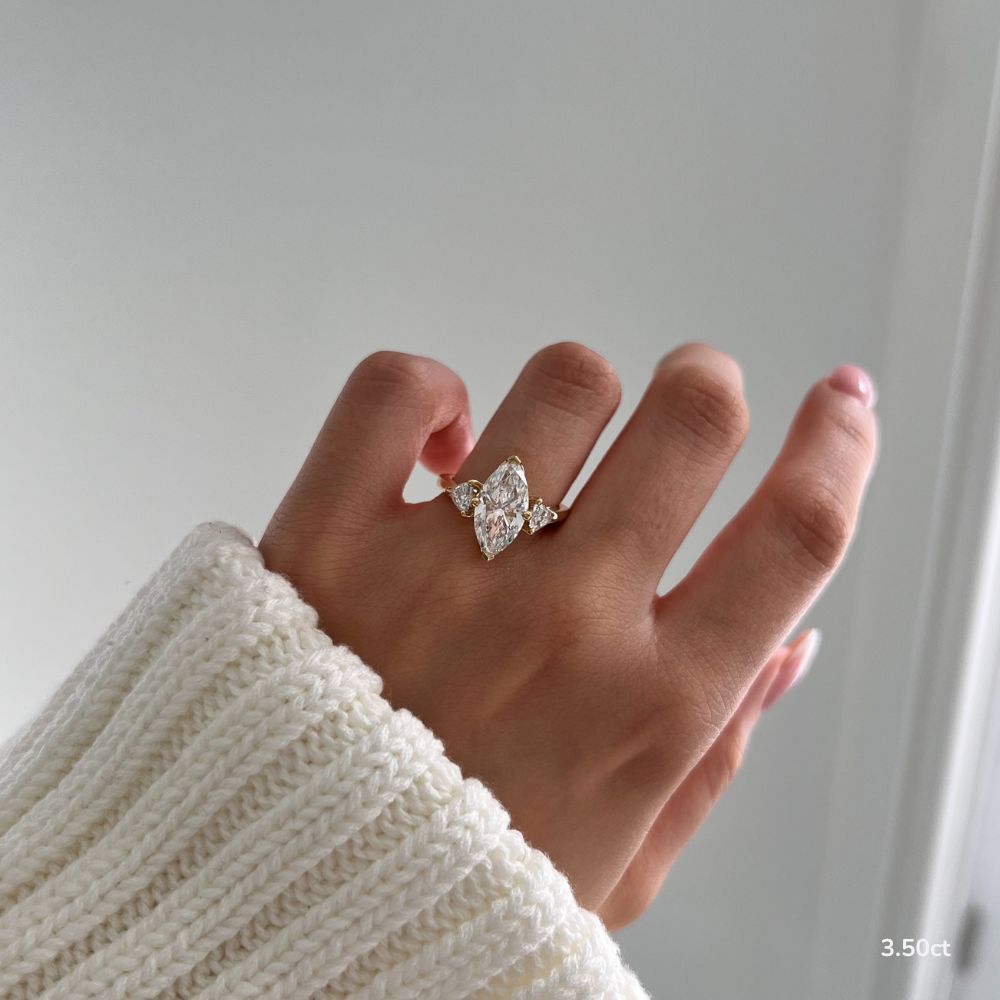 Marquise Shaped Three Stone Lab Grown Diamond Engagement Ring