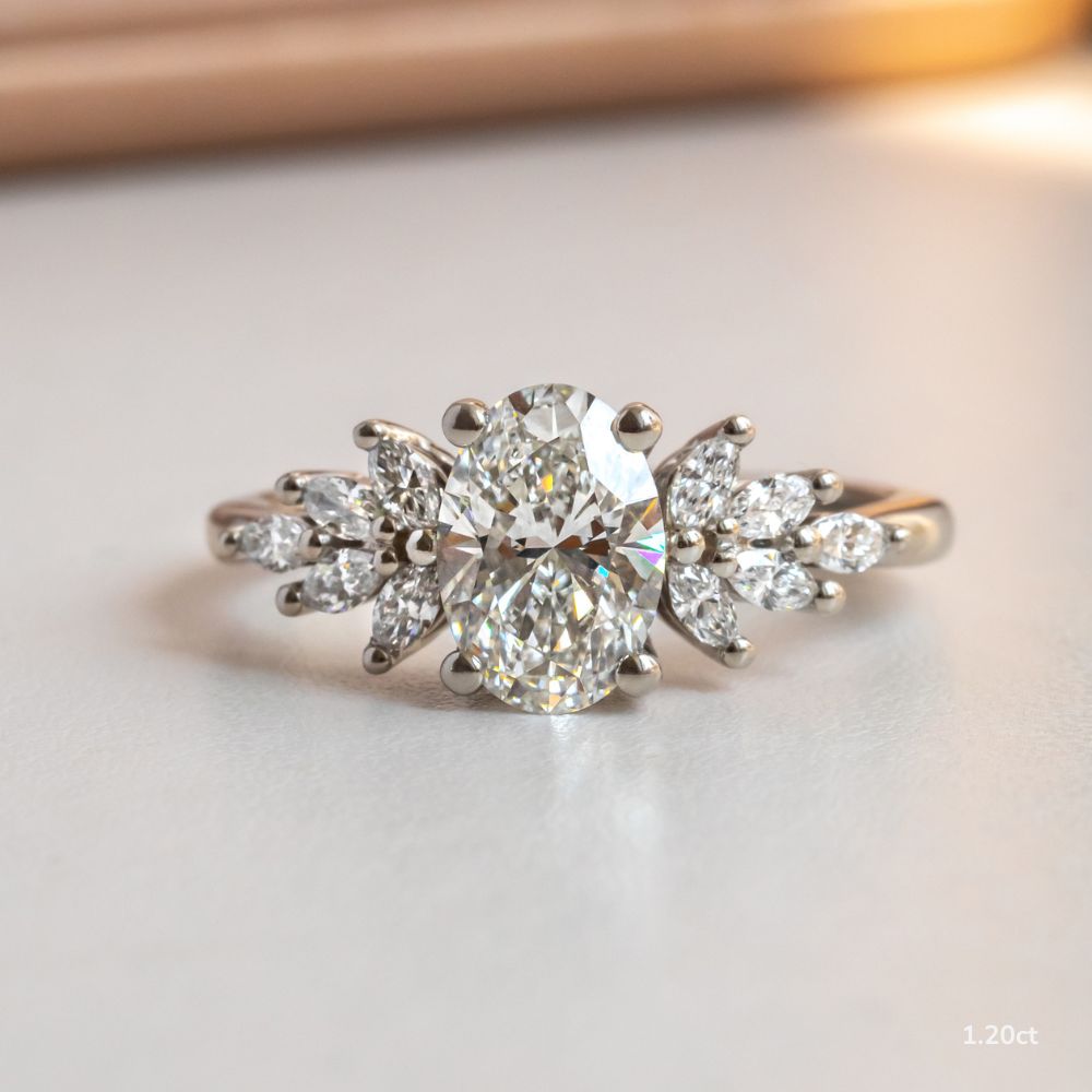 Marquise Shaped Three Stone Lab Grown Diamond Engagement Ring