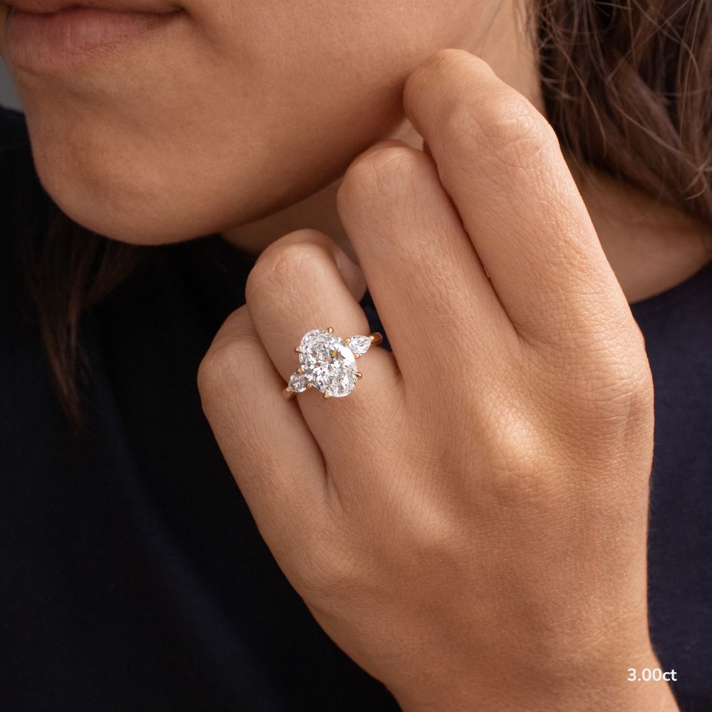 Marquise Shaped Three Stone Lab Grown Diamond Engagement Ring