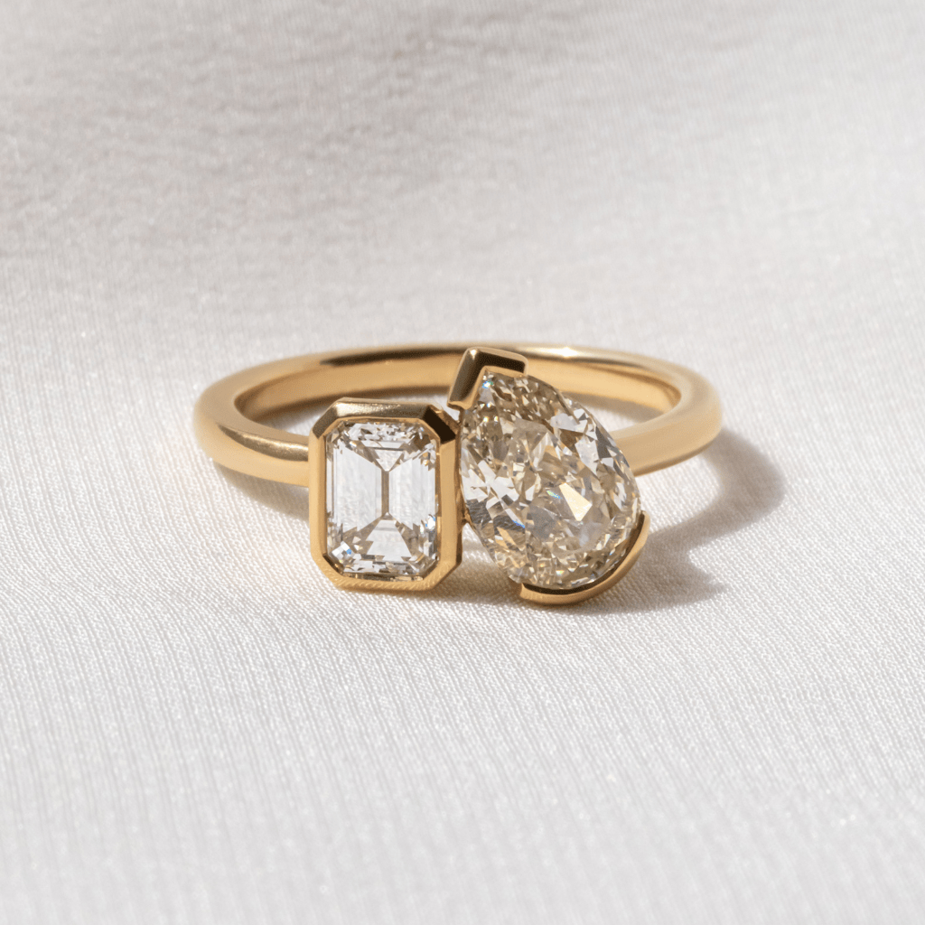 Marquise Shaped Three Stone Lab Grown Diamond Engagement Ring