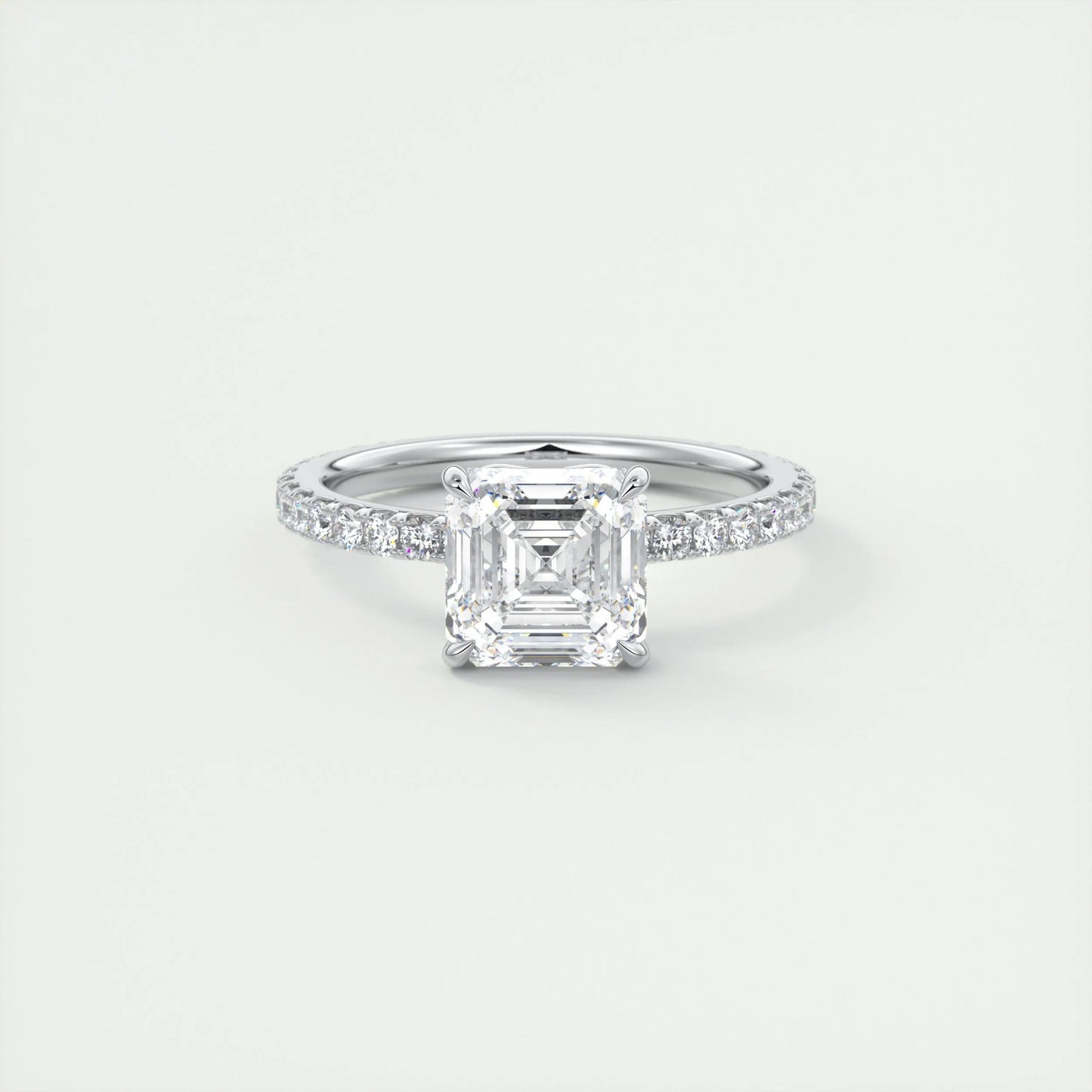 2.03 CT Asscher Cut Solitaire Pave Moissanite Engagement Ring 1