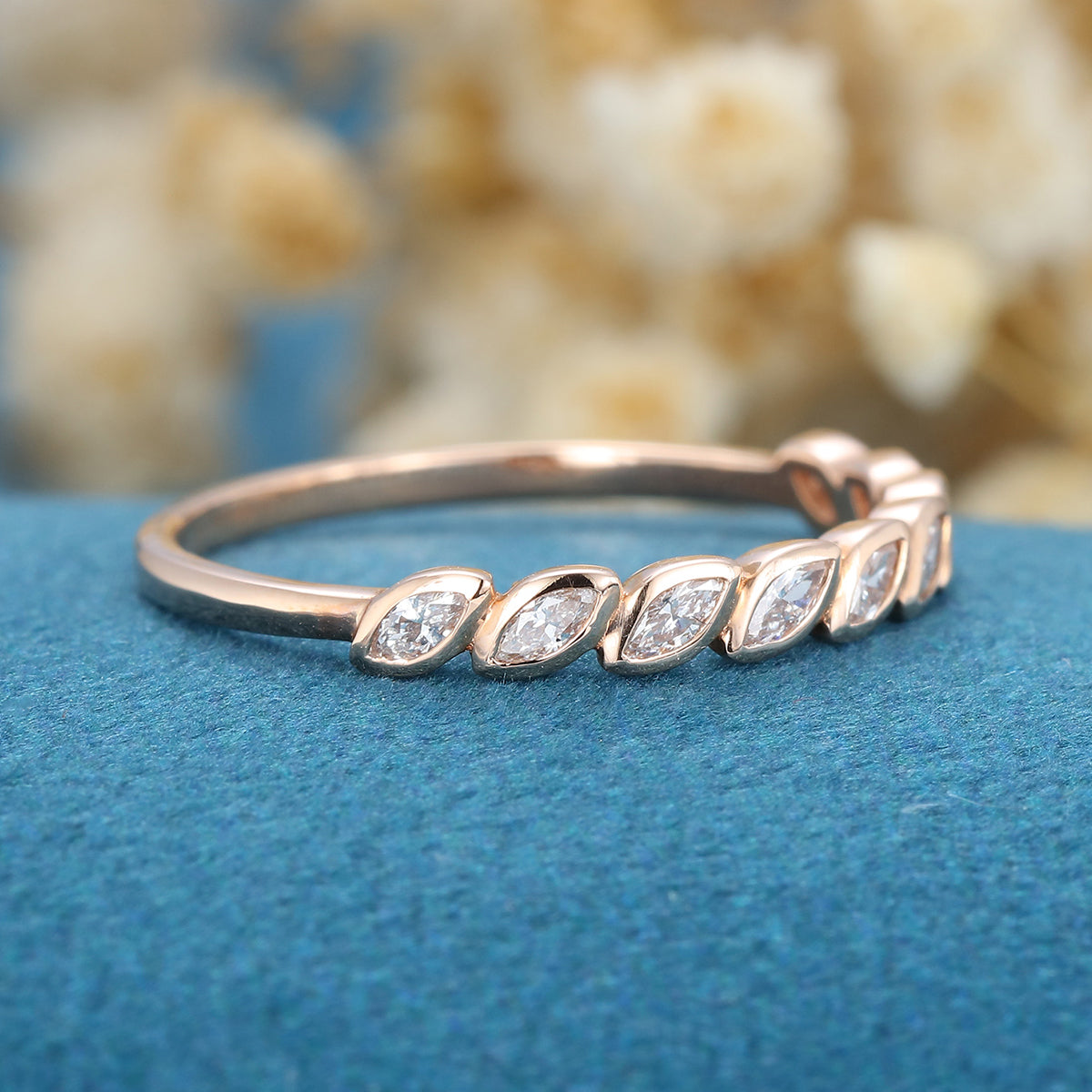 1.20 CT Marquise Shaped Moissanite Bezel Half Eternity Wedding Band 3