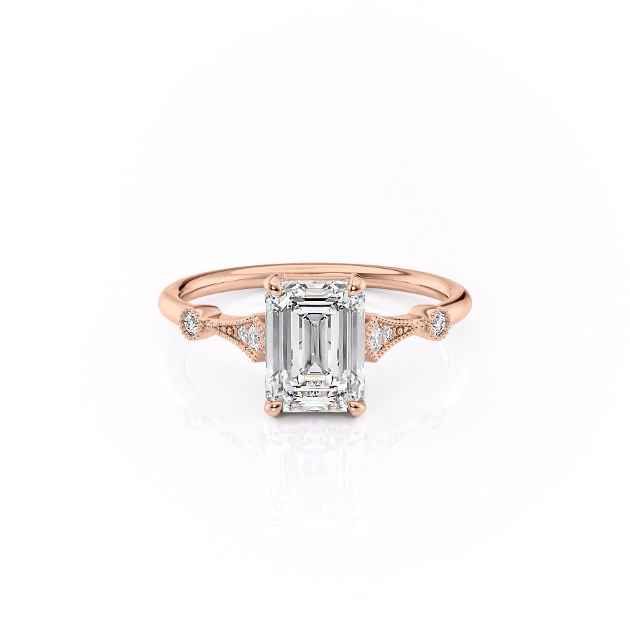1.91 CT Emerald Cut Solitaire Milgrain Pave Set Moissanite Engagement Ring 12
