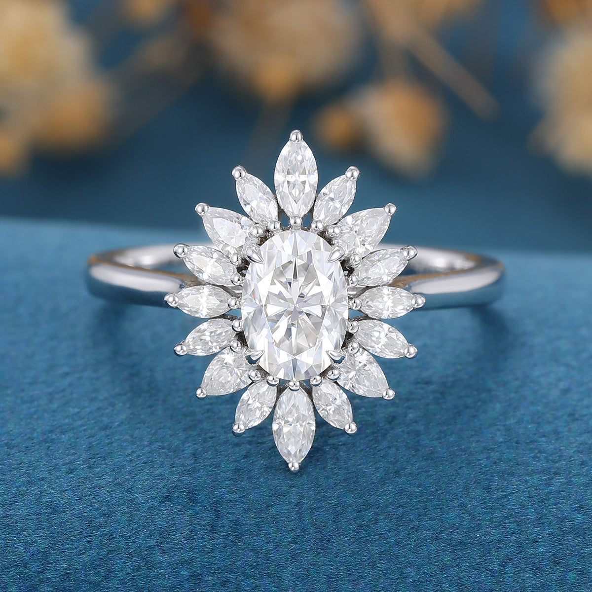 0.84 CT Oval Shaped Moissanite Halo Engagement Ring 1