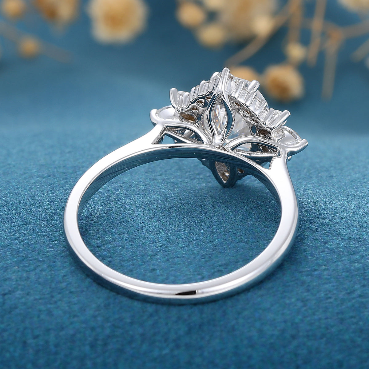 0.84 CT Oval Shaped Moissanite Cluster Engagement Ring 5