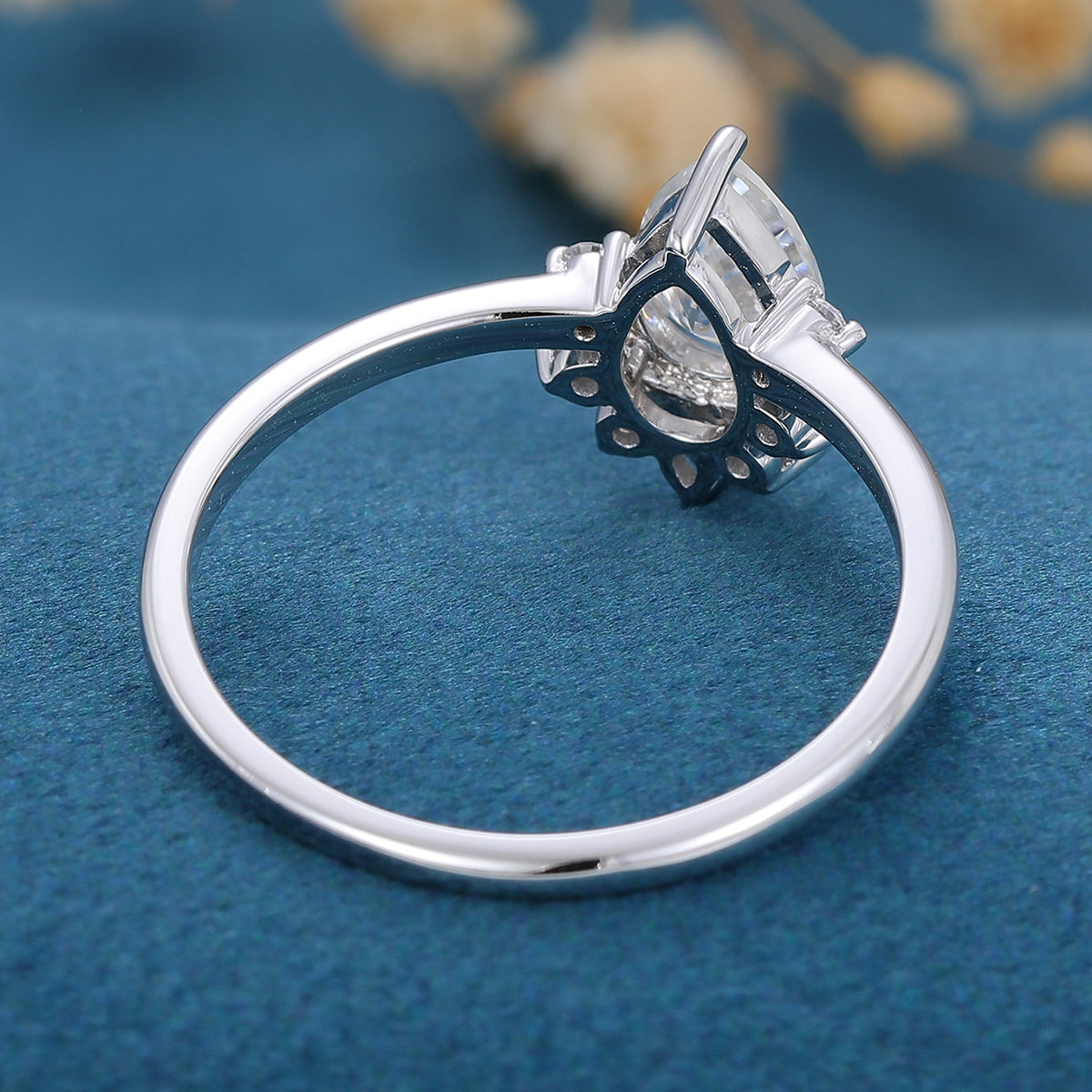 0.69 CT Pear Shaped Moissanite Cluster Engagement Ring 5