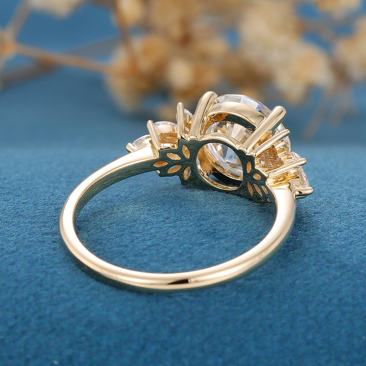 1.90 CT Round Shaped Moissanite Cluster Engagement Ring 5