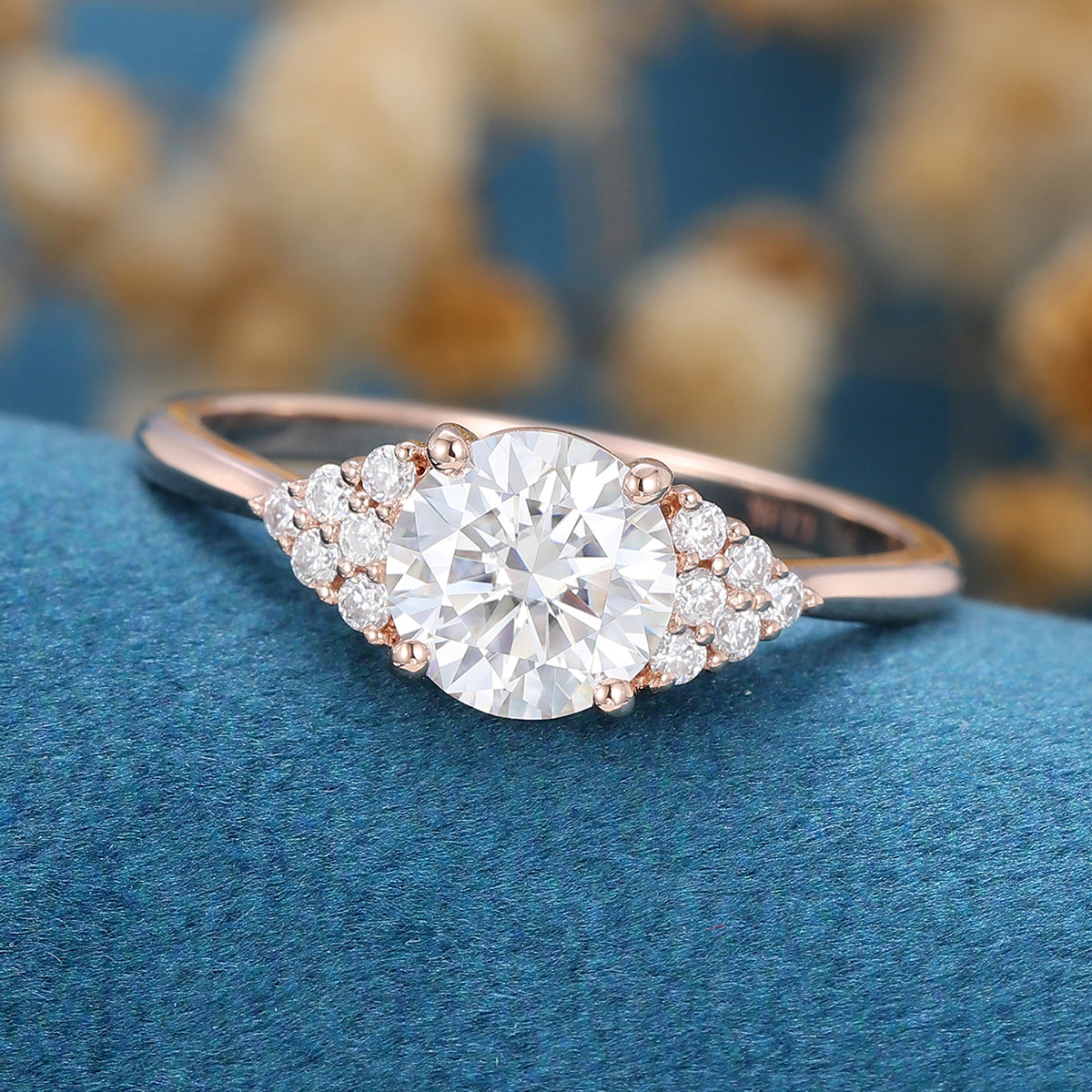 0.68 CT Round Shaped Moissanite Cluster Engagement Ring 3