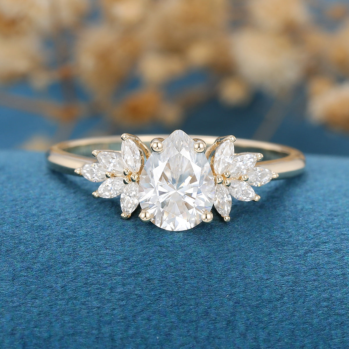 1.0 CT Pear Shaped Moissanite Cluster Engagement Ring 1