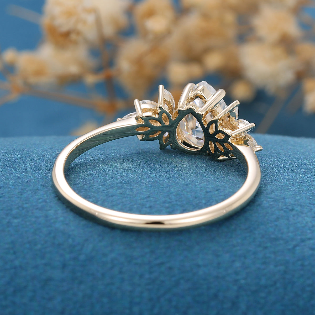 1.0 CT Pear Shaped Moissanite Cluster Engagement Ring 5