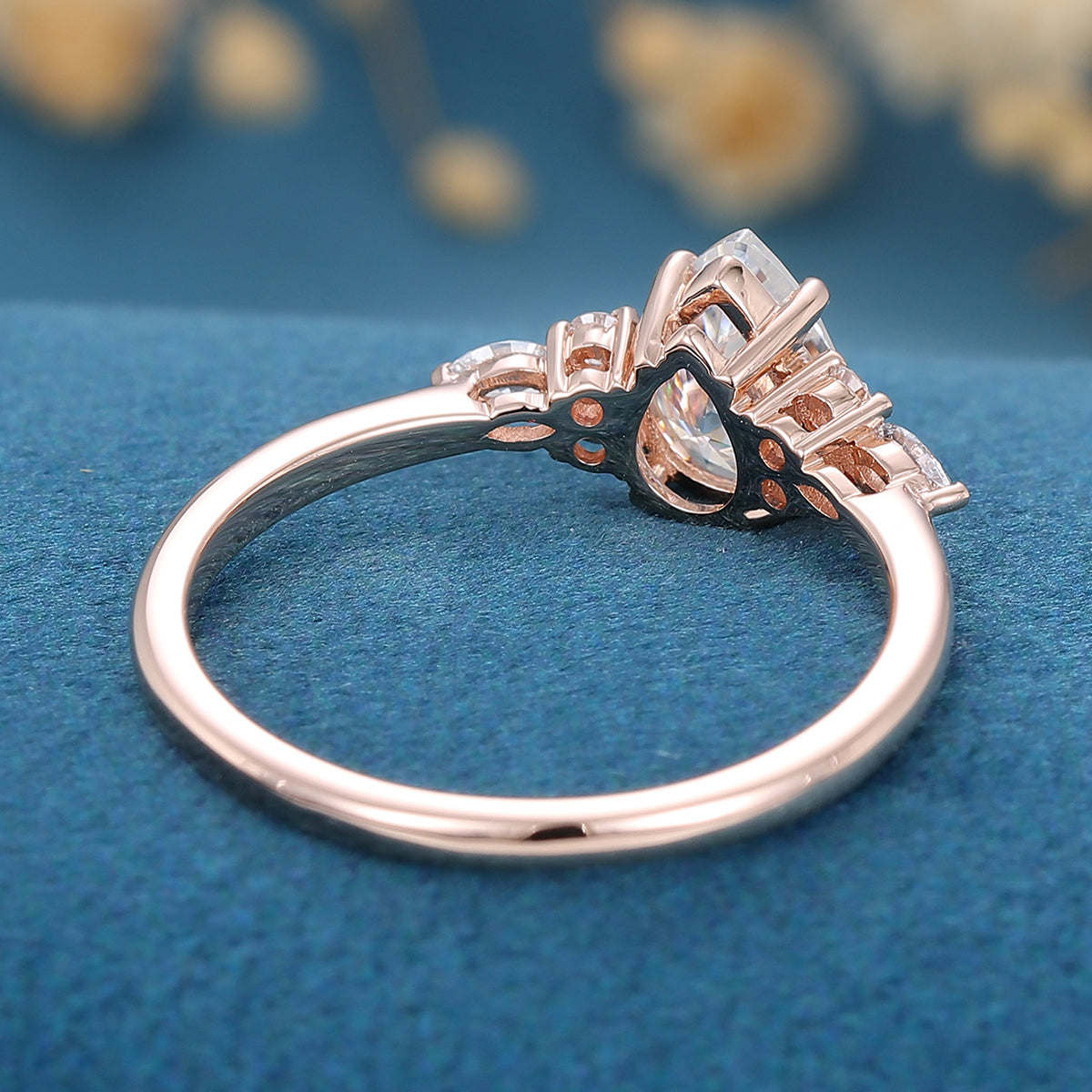 1.0 CT Pear Shaped Moissanite Cluster Engagement Ring 5