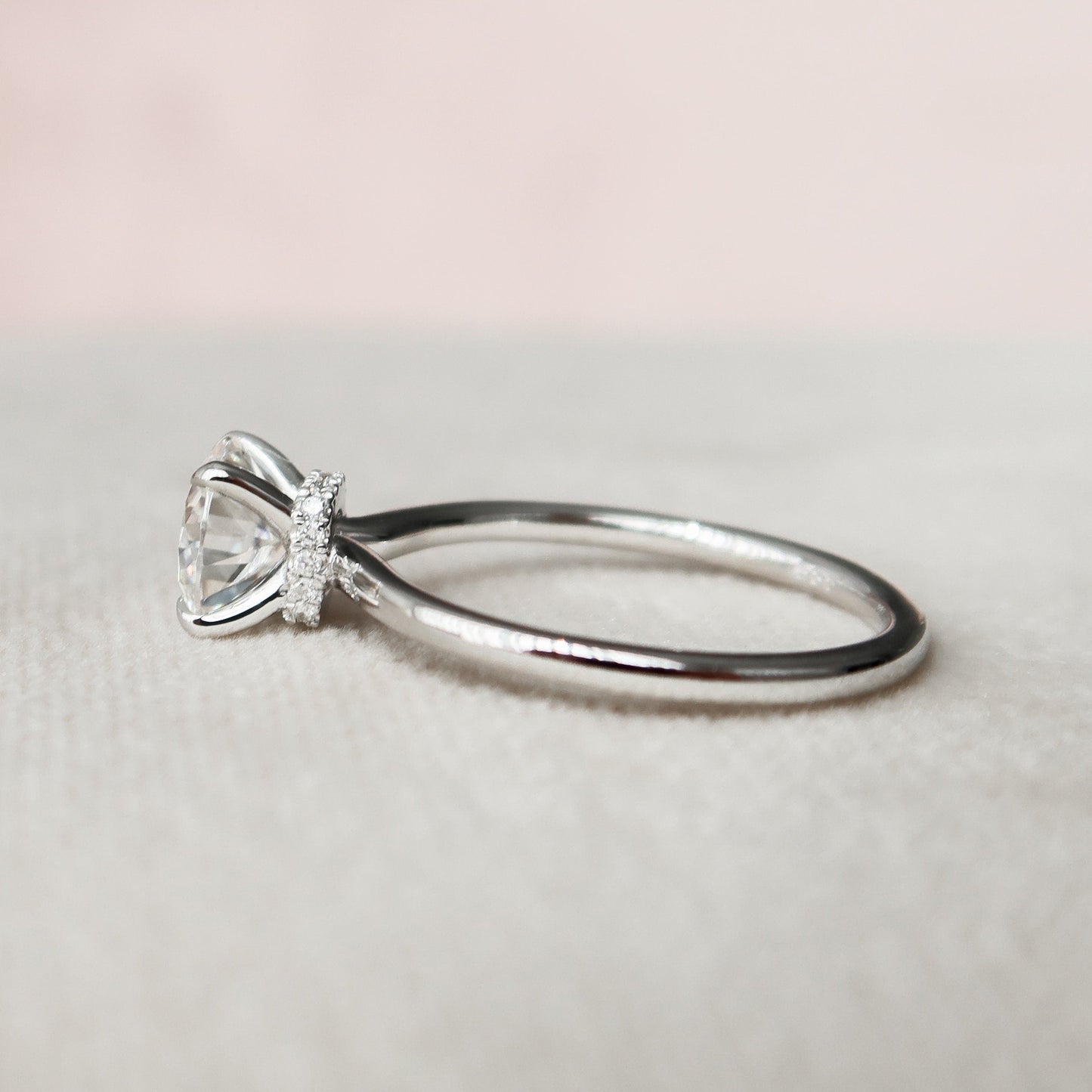 1.0 CT Round Hidden Halo Moissanite Engagement Ring 7