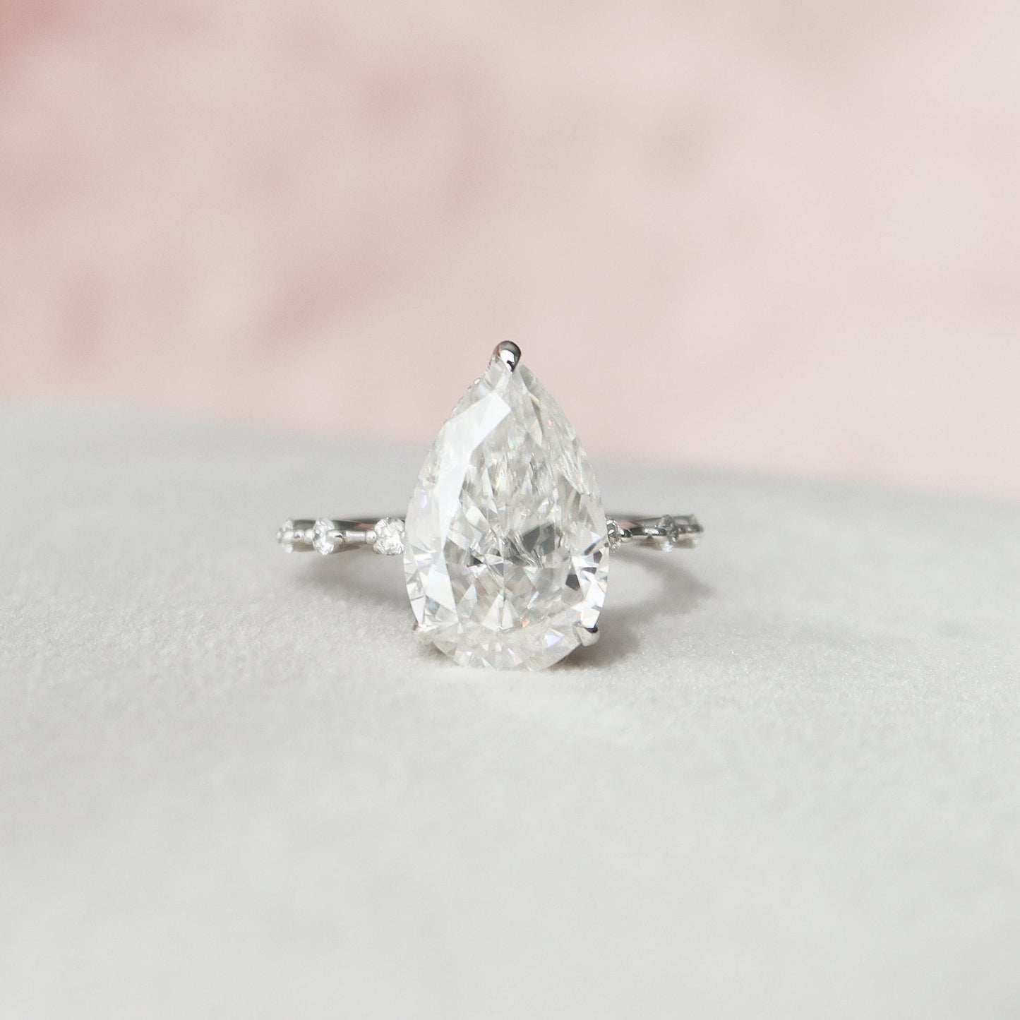 3.5 CT Pear Cut Dainty Pave Moissanite Engagement Ring 3
